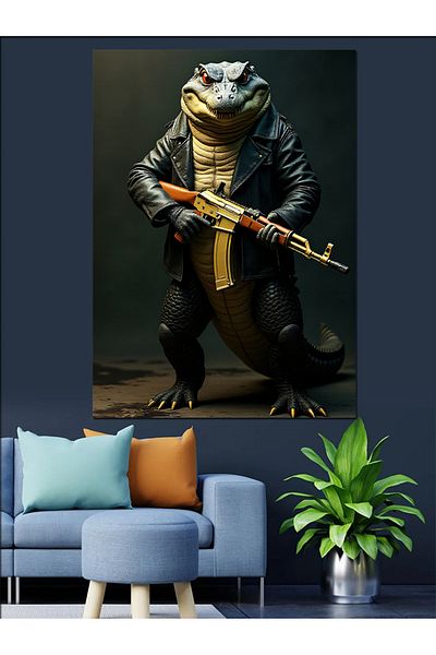 Tablomega Armed Crocodile Decorative Canvas - Mdf Wooden Painting