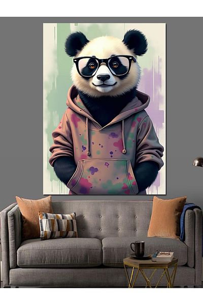 Tablomega Cool Panda Elegance Decorative Canvas - Mdf Wooden Painting