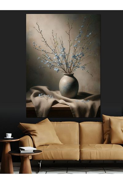 Tablomega Decorative Vase with Dry Branches Decorative Canvas - Mdf Wooden Table