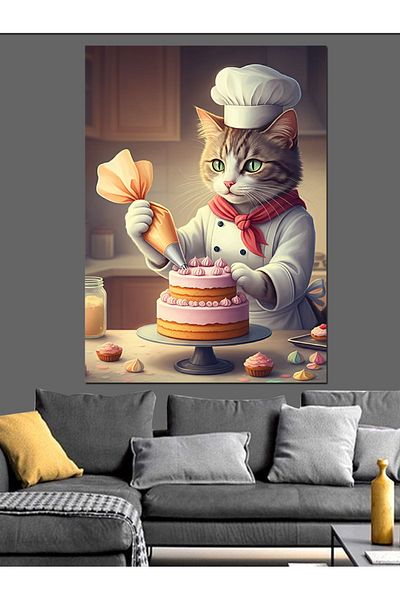 Tablomega Cake Master Cat Decorative Canvas - Mdf Wooden Painting