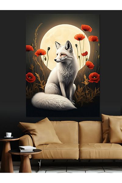 Tablomega The Beauty of the Moon and the Fox Decorative Canvas - Mdf Wooden Painting