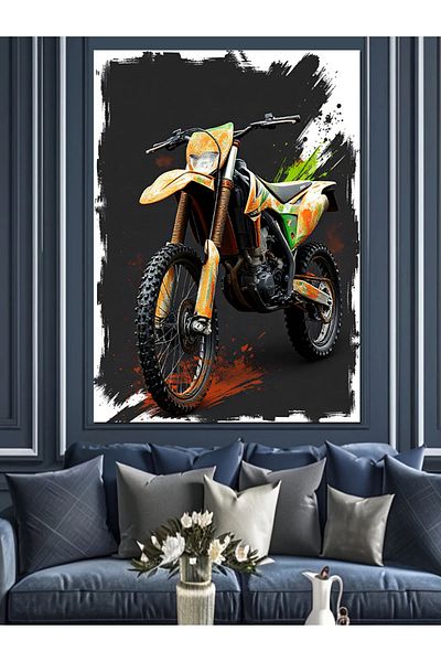 Tablomega Motocross Engine and Mud Design Decorative Canvas - Mdf Wooden Painting