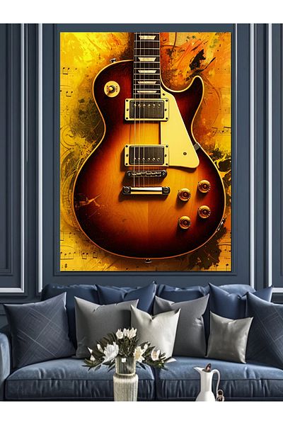 Tablomega Golden Timbre Guitar Decorative Canvas - Mdf Wooden Painting