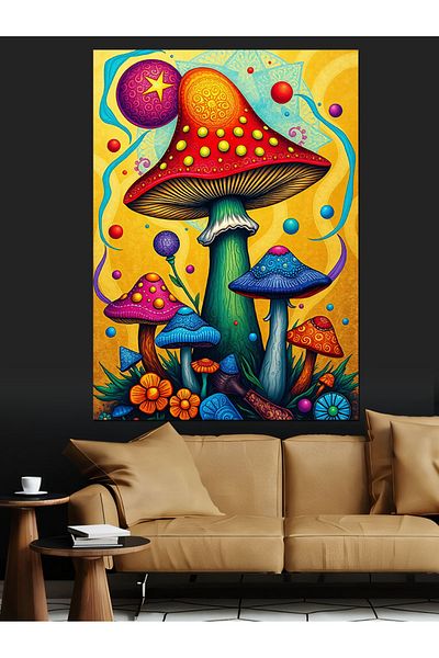 Tablomega Fantastic Mushroom World Decorative Canvas - Mdf Wood Table