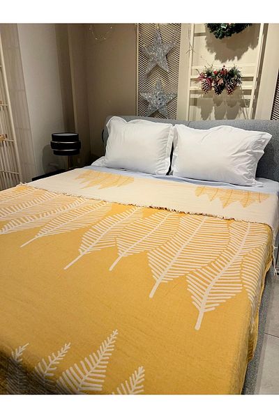 Explore Home , Elvira, Double, Cotton, Muslin, Bedspread - Mustard