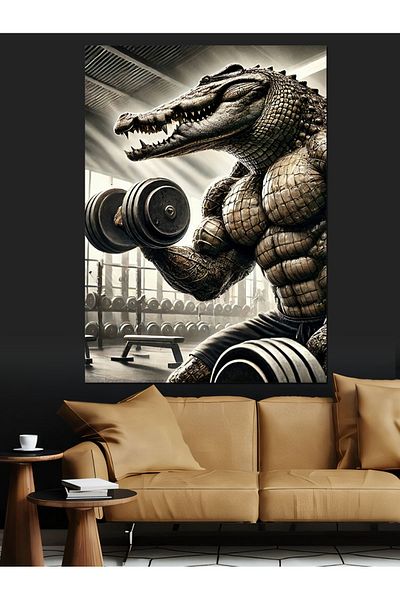 Tablomega Muscular Crocodile Strength Decorative Canvas - Mdf Wooden Painting