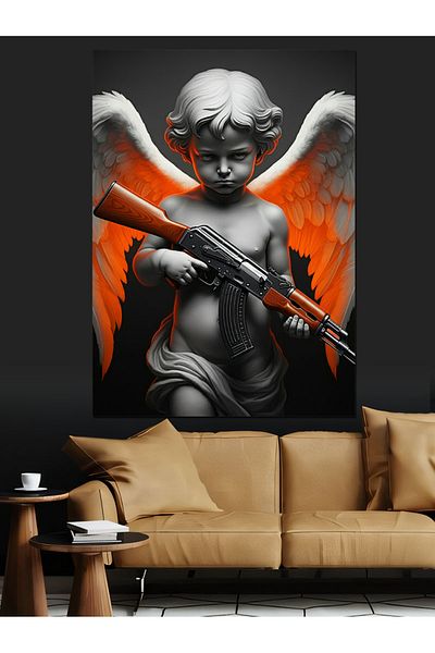 Tablomega Armed Angel Figure Decorative Canvas - Mdf Wooden Painting