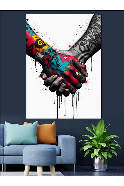 Tablomega Interlocking Colorful Hands Decorative Canvas - Mdf Wooden Painting