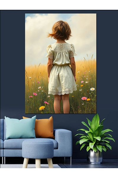Tablomega Little Girl in a Flower Field Decorative Canvas - Mdf Wooden Painting