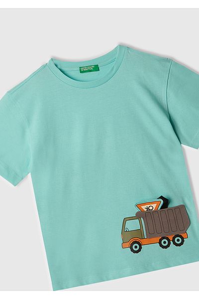 United Colors of Benetton Boy's Water Green 3D Printed T-Shirt