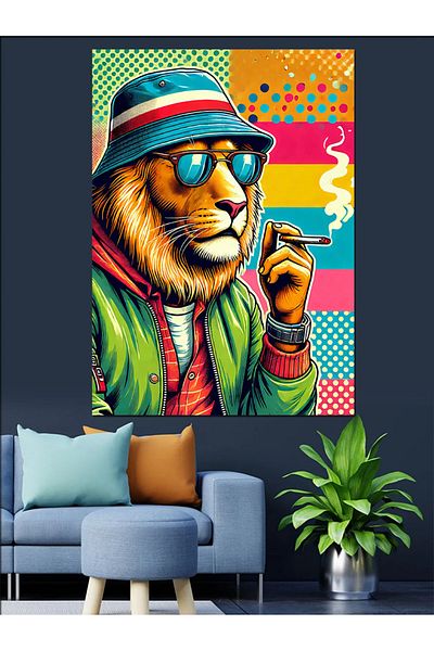 Tablomega Colorful Lion Portrait Decorative Canvas - Mdf Wooden Painting