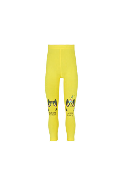 LOVETTI Yellow Phosphorescent Cat Printed Girl's Seasonal Tights