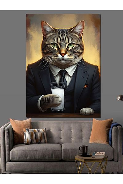 Tablomega Suit Cat and Decorative Canvas - Mdf Wooden Painting