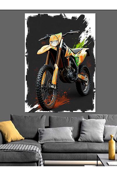 Tablomega Motocross Engine and Mud Design Decorative Canvas - Mdf Wooden Painting