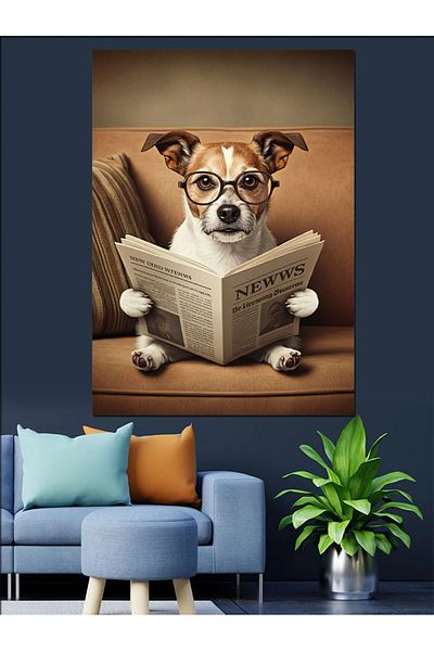 Tablomega Dog Reading Newspaper Decorative Canvas - Mdf Wood Art Print