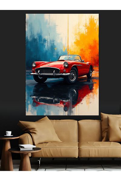 Tablomega Red Classic Car Sparkle Decorative Canvas - Mdf Wooden Painting