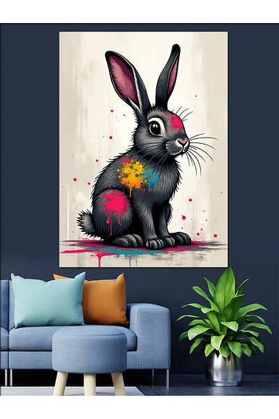Tablomega Painted Rabbit Decorative Canvas - Mdf Wooden Painting