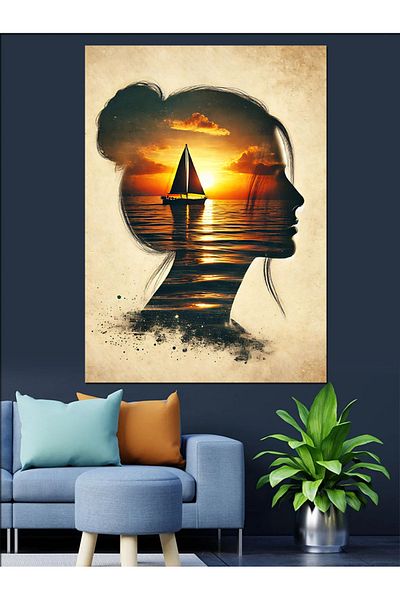 Tablomega Canvas Decorativ pentru călătorie cu navă în siluetă - Lemn MDF