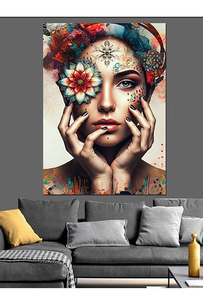 Tablomega Față artistică și flori pânză decorativă - pictură din lemn MDF