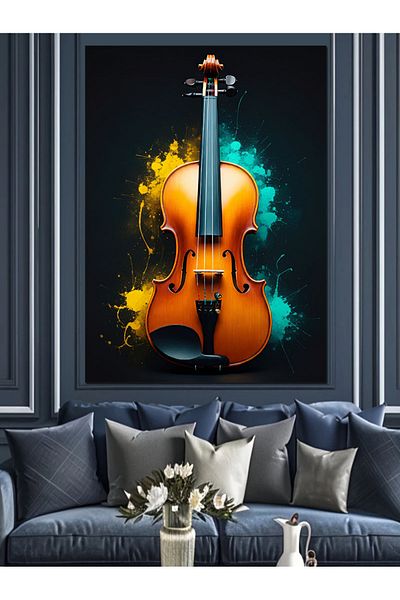 Tablomega Violin and Colors Decorative Canvas - Mdf Wooden Painting