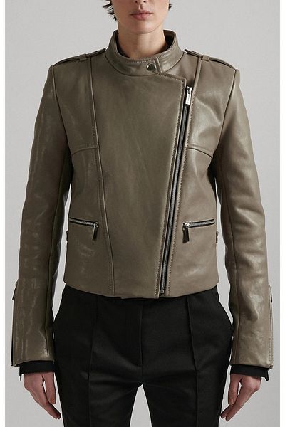 Barbara Bui Short Mink Leather Jacket with Stand Collar and Zipper Detail