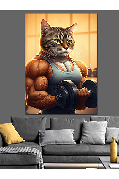 ekart Muscular and Strong Maneed Cat Figure Decorative Canvas - Mdf Wooden Painting