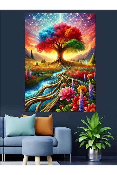 Tablomega Magical Colorful Tree Decorative Canvas - Mdf Wooden Painting