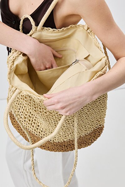 C&City Y9202 Mink Straw Shoulder Bag