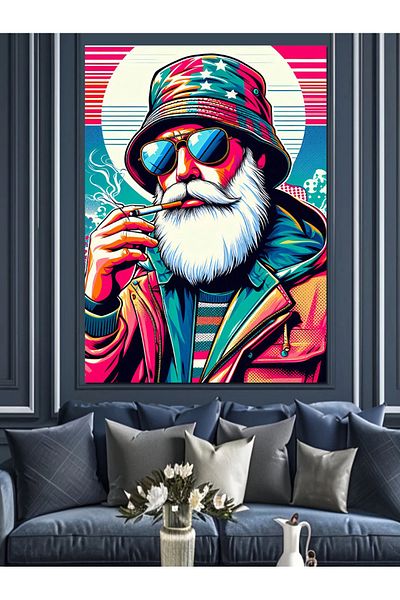 Tablomega Colorful Hat Man Decorative Canvas - Mdf Wooden Painting