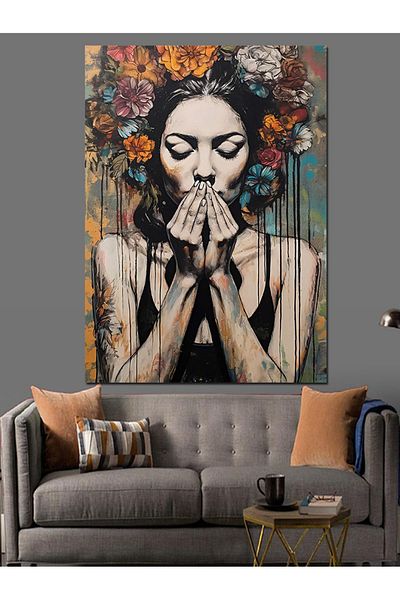 Tablomega Woman in Flowers Decorative Canvas - Mdf Wooden Painting