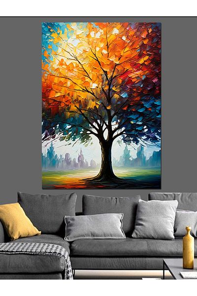 Tablomega Seasonal Tree Landscape Decorative Canvas - Mdf Wooden Table