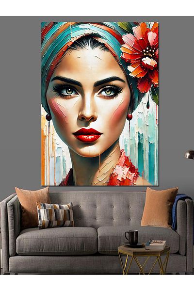 Tablomega Colorful Floral Woman Portrait Decorative Canvas - Mdf Wooden Painting