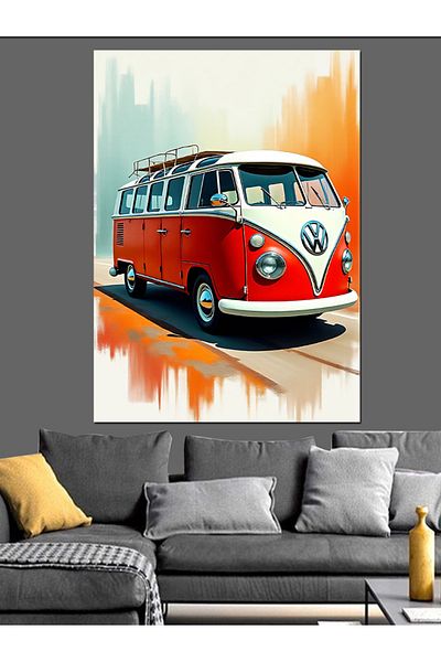 Tablomega Red Vosvos Minibus Decorative Canvas - Mdf Wooden Painting
