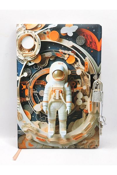 Limmy Caiet de însemnări cu aspect 3D de 80 de coli cu blocare și tema astronaut portocaliu