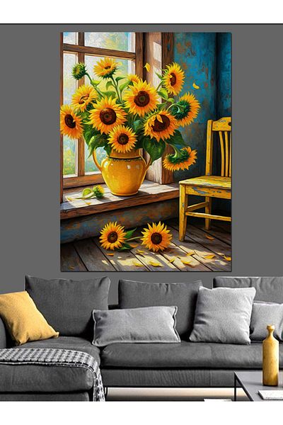 Tablomega Room Decorative Canvas Stuffed with Sunflowers - Mdf Wooden Table