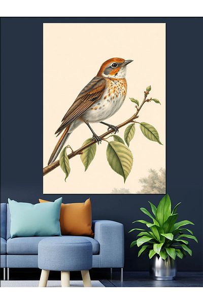 Tablomega Decorative Canvas with Little Bird Visual between Branches - Mdf Wooden Painting