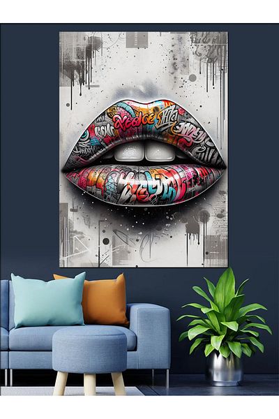 Tablomega Graffiti Lip Art Decorative Canvas - Mdf Wooden Painting
