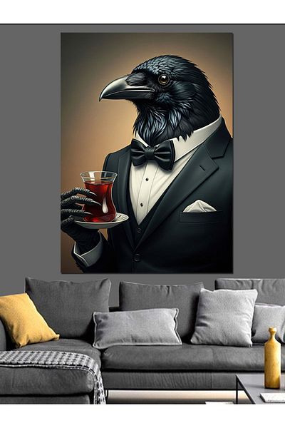 Tablomega Crow Tea and Elegance Decorative Canvas - Mdf Wooden Painting