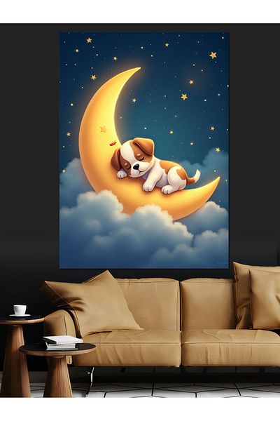 Tablomega Dog Sleeping on the Moon Decorative Canvas - Mdf Wooden Painting