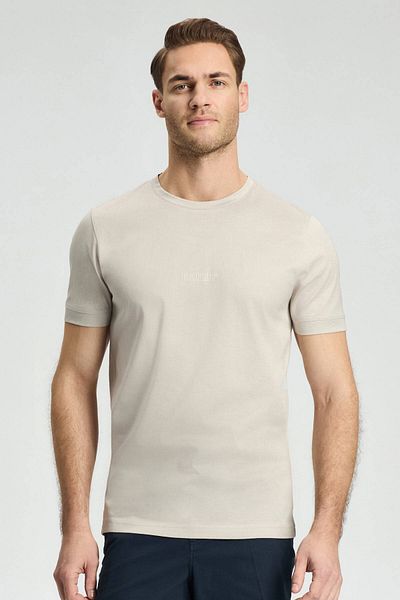 Hemington Printed Mercerized Cotton Light Beige Crew Neck T-Shirt