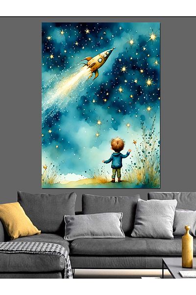 Tablomega Children Looking at the Stars Decorative Canvas - Mdf Wooden Painting