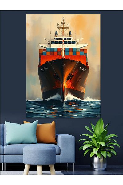 Tablomega Freight Ship and Sea Decorative Canvas - Mdf Wooden Painting