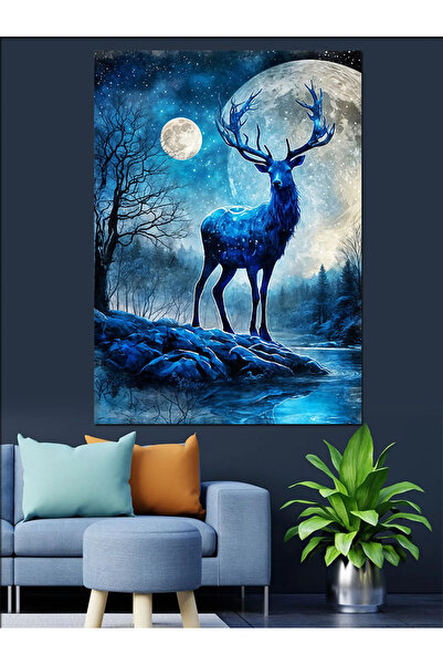 ekart Ayışığında Geyik Dekoratif Kanvas - Mdf Ahşap Tablo