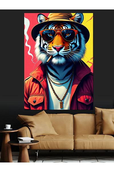 Tablomega Pânză decorativă în stil tigru cool - pictură din lemn MDF