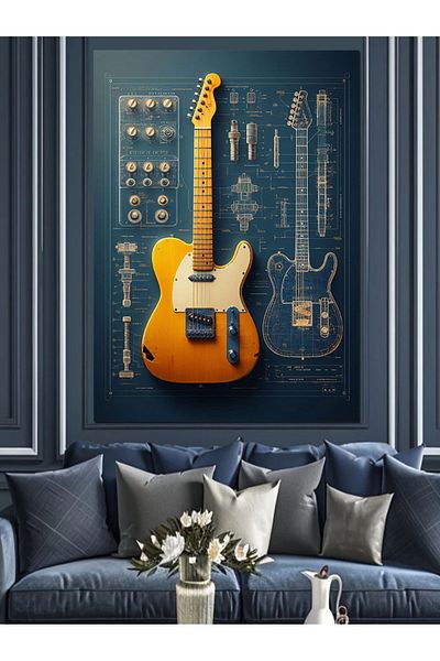 Tablomega Design Chitară și Desen Tehnic Pânză Decorativă - Lemn MDF