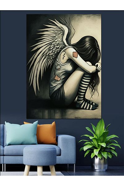 Tablomega Winged Figure Drawing Decorative Canvas - Mdf Wooden Painting