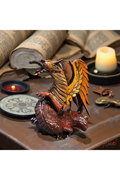 MÜKEMEL Alevle Mühürlü Nöbetçi - ejderha nefes alan ateş heykeli, el yapımı - Mukemel orijinal tasarımlar
