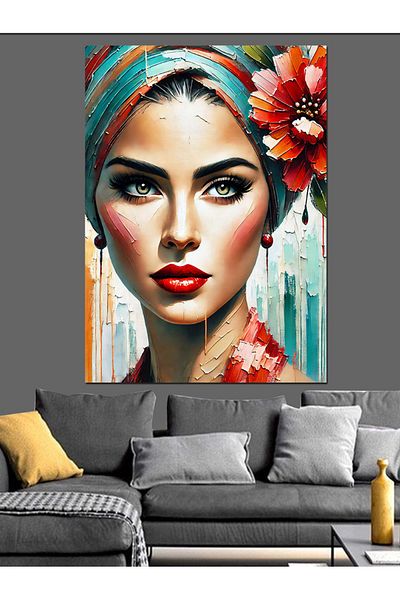Tablomega Colorful Floral Woman Portrait Decorative Canvas - Mdf Wooden Painting