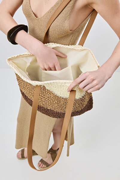 C&City Ψάθινη τσάντα ώμου Y9209 Καφέ