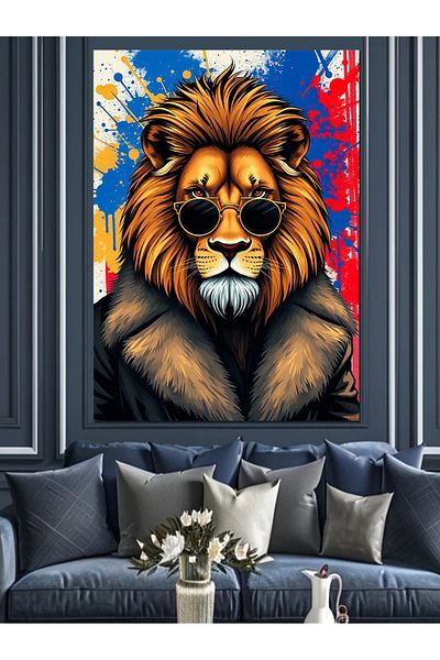 Tablomega Elegance of the Glasses Lion Decorative Canvas - Mdf Wooden Painting